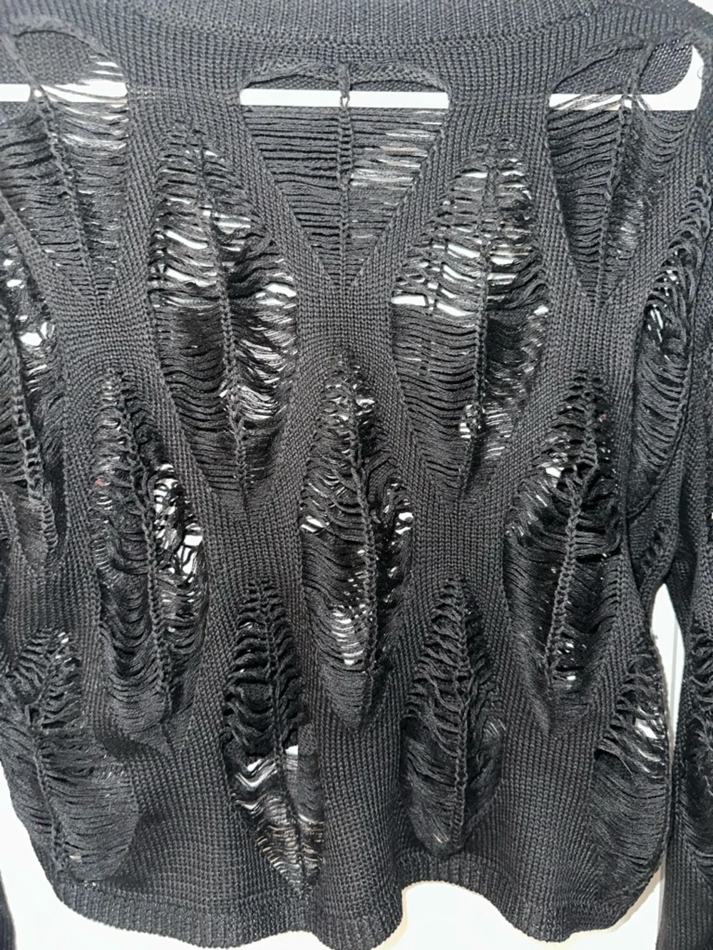 Black Distressed Knit Women's Sweater - Picture 3 of 4